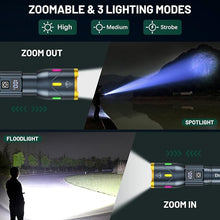 Load image into Gallery viewer, Rechargeable Flashlights 990000 High Lumens, Super Bright LED Flashlight USB C, High Power Flashlight with 3Modes, Waterproof Flash Light, Versatile Tactical Flashlight for Emergencies,Camping,Hiking
