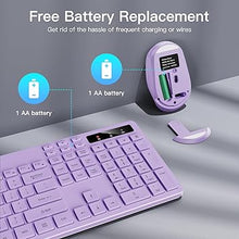 Load image into Gallery viewer, Wireless Keyboard and Mouse Combo, Soueto 2.4G Full-Sized Computer Keyboard with Phone Tablet Holder, 22 Multimedia Shortcuts, Numeric Keypad, 6 Button Silent Mouse for Windows, Mac (Purple)
