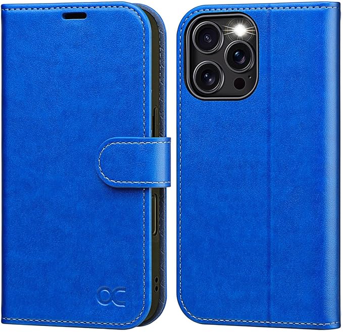 OCASE Compatible with iPhone 16 Pro Wallet Case, PU Leather Flip Folio Case with Card Holders RFID Blocking Kickstand [Shockproof TPU Inner Shell] Phone Cover 6.3 Inch 2024, Sapphire Blue