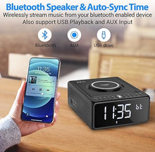 Load image into Gallery viewer, Gelielim Boombox CD Player Alarm Clock, Digital FM Radio, Bluetooth CD Player with Remote, 10W Wireless Charging, Headphone Jack,USB &amp; AUX Ports, Dimmable LED Display, Small CD Players for Home
