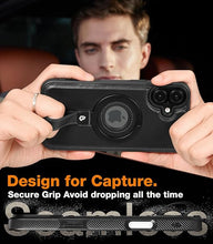 Load image into Gallery viewer, Capture Grip Strap Magnetic Stand for iPhone 16 Plus Case with Screen Protector, Protective iPhone 16 Plus Case Leather, Compatible with MagSafe, Built-in Kickstand,for Men Women, Black
