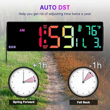Load image into Gallery viewer, Soobest 14.2" Large Remote Digital Wall Clock with Timer for Living Room Home Gym, Plug in Big LED Electric Color Changing Clock with Date Day of Week Temperature Display for Elderly Seniors, Auto DST
