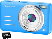 Load image into Gallery viewer, Digital Camera 4K Kids Camera Digital with 48MP High Resolution,16X Zoom Large 2.4&#39;&#39; Screen This Camera Comes with 64GB Micro SD Card,Big Battery for Kids Boys and Girls (Blue)
