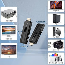 Load image into Gallery viewer, Wireless HDMI Transmitter and Receiver,Upgraded LED Display,4K Decode &amp; 1080P Output,Plug and Play Portable 2.4G/5G Wireless HDMI Extender,Compatible with PC/Laptop/Camera/HDTV/Projector/TV Box
