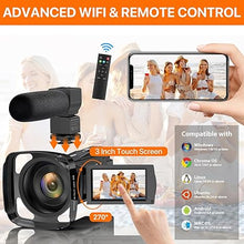 Load image into Gallery viewer, 5K Video Camera Camcorder UHD 48MP WiFi Vlogging Camera for YouTube IR Night Vision Anti-Shake 16X Digital Zoom 3” Touch Screen Camera with Microphone,Handheld Stabilizer,Lens Hood,Remote,Batteries
