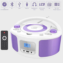 Load image into Gallery viewer, CD Radio Portable CD Player Boombox with Bluetooth,FM Radio,Remote Control,USB Input and 3.5mm AUX Headphone Jack,CD-R/CD-RW/MP3/WMA Playback,AC/Battery Powered(WTB-791Purple)
