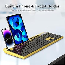 Load image into Gallery viewer, Wireless Keyboard and Mouse Combo, MARVO 2.4G Ergonomic Wireless Computer Keyboard with Phone Tablet Holder, Silent Mouse with 6 Button, Compatible with MacBook, Windows (Yellow)
