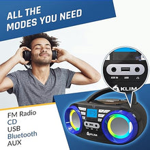 Load image into Gallery viewer, KLIM Boombox B3 Portable Audio System + FM Radio, CD, MP3, Bluetooth, AUX, USB, RGB Lights + Wired and Wireless Mode with Rechargeable Batteries + Upgraded CD Laser Lens + Digital EQ + New
