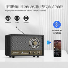 Load image into Gallery viewer, LEOTEC AM FM Radio,Retro Wood Table Radio,Portable Bluetooth Speaker Plug in Wall,Best Reception with AUX,Headphone Jack,Great for Home,Outdoor,Black
