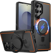 Load image into Gallery viewer, Poetic Neon MagPro Case for Samsung Galaxy S25 Ultra 5G, [Magnetic Ring Stand] Dual Layer Rugged Slim Shockproof Protective Cover, Black/Orange
