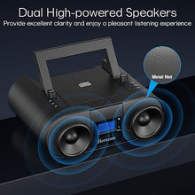 Load image into Gallery viewer, CD Player Portable, FM Radio with Dual Stereo Sound System, Rechargeable Bluetooth Boombox with Remote Control, Playback CD/CD-R/CD-RW/MP3, Support USB &amp; AUX-in, Headphone Output
