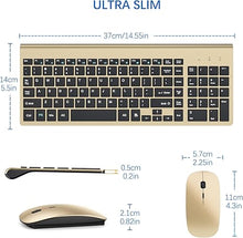 Load image into Gallery viewer, Wireless Keyboard and Mouse Ultra Slim Combo, TopMate 2.4G Silent Compact USB 2400DPI Mouse and Scissor Switch Keyboard Set with Cover, 2 AA and 2 AAA Batteries, for PC/Laptop/Windows/Mac - Gold Black
