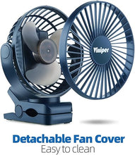 Load image into Gallery viewer, Viniper 6 inch Rechargeable Clip on Fan, 5000mah Battery Desk Fan : 360° Rotation &amp; 3 Speeds Strong Wind Portable Fan, 8-30 Working Hours, Quiet and Powerful (Blue)
