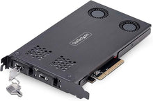 Load image into Gallery viewer, StarTech.com Dual-Bay M.2 NVMe SSD to PCIe x8 Removable Mobile Rack; PCI Express Bifurcation Required; Tool-Less Install
