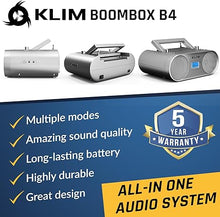 Load image into Gallery viewer, KLIM Boombox B4 CD Player Portable Audio System + AM/FM Radio with CD Player, MP3, Bluetooth, AUX,USB + Wired &amp; Wireless Mode Rechargeable Battery + Remote Control, Autosleep, Digital EQ + New
