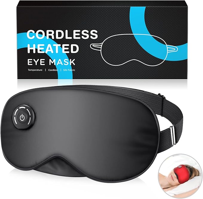 Heated Eye Mask Cordless, USB Eyes Heating Pad, Eye Massager Mask for Sleeping, Electric Warm Eye Compress for Dry Eyes, Relief Stye, Blepharitis, Chalazion, Sleep Mask Gift for Men Women