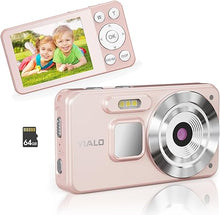 Load image into Gallery viewer, 4K Digital Camera, 64MP Auto Focus Vlogging Camera with 64GB SD Card, 18X Digital Zoom Compact Camera for Photography, Point and Shoot Video Camera for Teens Boys Girls, Pink
