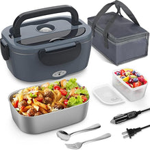 Load image into Gallery viewer, Electric Lunch Box, 3 in 1 Heated Lunch Box for adults, Portable Heating Lunch Box with 1.5L Removable Stainless Steel Container for Office/Car/Truck, 110V 24V 12V, 80W-60W, Black Grey
