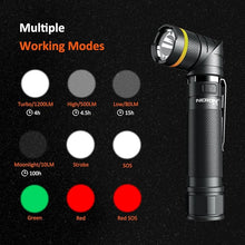 Load image into Gallery viewer, NICRON Flashlights,Rechargeable Magnetic LED Flashlights,1200 High lumens Tactical Flashlight,White/Red/Green Lights USB Charging,90 Degree Twist,IP65 Waterproof Outdoor
