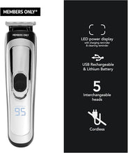 Load image into Gallery viewer, Members Only Trimmer for Men, Premium Lithium Cordless Hair and Beard Trimmer Kit, 5 Interchangeable Heads, Smart LED Power Display, USB Rechargeable Battery, 4 Trimmer Guides
