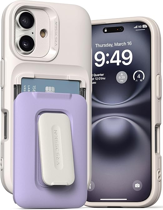 VRS DESIGN Orb Case for iPhone 16 (2024), Premium Card Wallet Case [3 Cards] Durable Built-in Stand Cover Compatible with iPhone 16 (Purple)