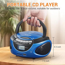 Load image into Gallery viewer, Gelielim Boombox CD Player, CD Players for Home with Bluetooth, AM FM Radio, Portable CD Boombox Support USB, SD, MMC Drive, LCD Display, Headphone Jack, AC/DC Powered, Present Idea for Elder-Blue
