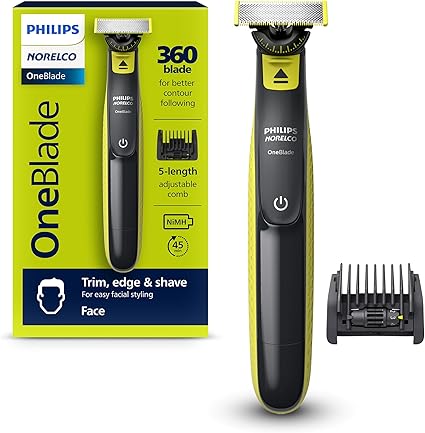 Philips Norelco OneBlade 360 Face, Hybrid Electric Beard Trimmer and Shaver with 5-in-1 Face Stubble Comb, Frustration Free Packaging, QP2724/90