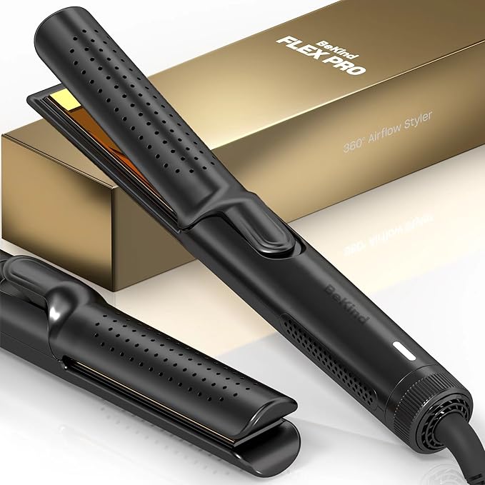 BeKind Flex 2-in-1 360° Hair Styler Flat Iron, Hair Straightener and Curler for All Styles, Floating Plates Design, Airflex Lower Temp for Better Styling, Gift for Girls and Women (Black)