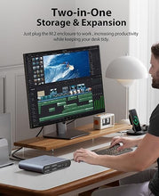 Load image into Gallery viewer, ORICO USB C Hub with M.2 Enclosure, 10 in 1 USB C Docking Station Fits M.2 NVMe/SATA, 10Gbps USB-A, 10Gbps USB-C, 4K@60Hz HDMI, Ethernet, 3.5mm Audio Jack
