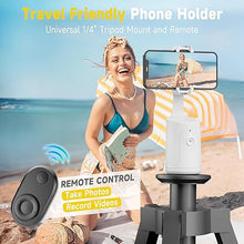 Load image into Gallery viewer, Auto Face Tracking Tripod, 360° Rotation Auto Tracking Phone Holder with 2 Cold Shoes, No App, Rechargeable Phone Camera Mount with Remote and Gesture Control for Video Recording

