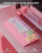 Load image into Gallery viewer, AULA F2088 Typewriter Style Mechanical Gaming Keyboard,Rainbow LED Backlit,Removable Wrist Rest,Media Control Knob,Retro Punk Round Keycaps,USB Wired Computer Keyboard,Pink
