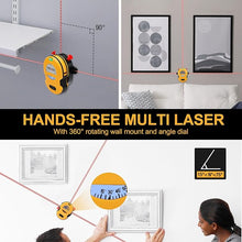 Load image into Gallery viewer, PREXISO Multi Surface Laser Level LED Light Vial, 30Ft Horizontal &amp; Vertical Line Laser with Wall Mount Base, 2 Pins, 10 Sticker, 2 AA Batteries for Hanging Frames &amp; Picture, Construction Wall Writing
