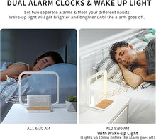 Load image into Gallery viewer, Bedside Lamps,Sunrise Dual Alarm Clock for Heavy Sleepers,Table Lamp with Fast Wireless Charger Station for iPhone/Samsung,Wake Up Light Touch with Snooze/Timer/10 Natural Sounds/3 Dimmable
