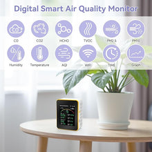 Load image into Gallery viewer, 15-in-1 Air Quality Monitor, Indoor CO/CO2/HCHO/TVOC/AQI/PM0.3/PM1.0/PM2.5/PM10/Thermometer/Humidity Monitor/Date and Time/Alarm Clock/Timer/Mobile APP, WiFi, Notifications&amp;Alerts(WY)
