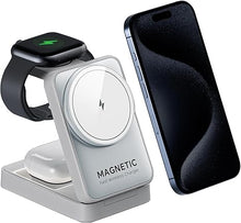 Load image into Gallery viewer, Upgraded 3-in-1 Wireless Charger for iPhone,Travel Magnetic Charger Stand Nightlight Foldable Wireless Charging Station Compatible with Magsafe Charger&amp;iPhone 16/15/14/13/12,Apple Watch&amp;AirPods(White)
