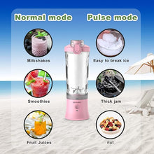 Load image into Gallery viewer, Portable Blender Personal Blender for Shakes and Smoothies with 20 Oz Travel Cup and Lid for Traveling, Outdoor, Gym, Office. (Pink)
