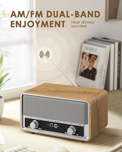 Load image into Gallery viewer, AM FM Radio Plug in Wall Clock Radio for Bedroom Digital Radio with LCD Display/40 Presets Retro Bluetooth Speaker Radio for Office FM Radio with Best Reception for Great Gift Wood
