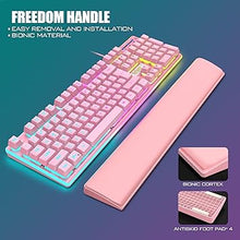 Load image into Gallery viewer, RedThunder K10 Wired Gaming Keyboard and Mouse and Wrist Rest Combo, RGB Backlit, Mechanical Feel Anti-ghosting Keyboard + 7D 7200 DPI Mice+Soft Leather Wrist Rest 3 in 1 PC Gamer Accessories(Pink)
