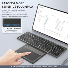 Load image into Gallery viewer, Foldable Bluetooth Keyboard, Portable Full Size Folding Keyboard with Large Touchpad, Numeric Keypad, PU Leather, Wireless Travel Keyboard for Windows iOS Android Mac(Grey)
