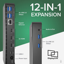 Load image into Gallery viewer, Plugable USB C Triple Display Docking Station | 100W PD, 3x HDMI (1x 4K 30Hz, 2x 1080p 60Hz), 6x USB 5Gbps Ports | Windows, macOS, ChromeOS Compatible - Enhance Productivity with Multi-Monitor Support
