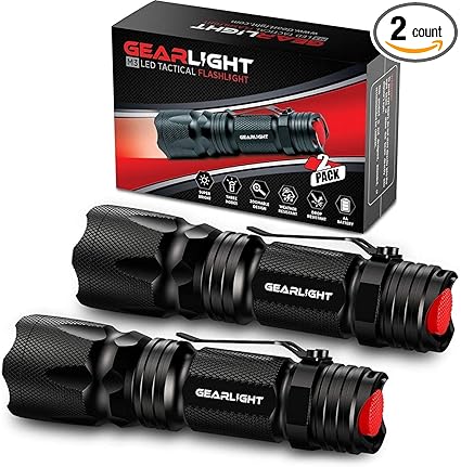 GearLight M3 Mini LED Flashlight - 2 Bright, Small Tactical Flashlights with High Lumens and Pocket Clip for Camping, Outdoor & Emergency Use