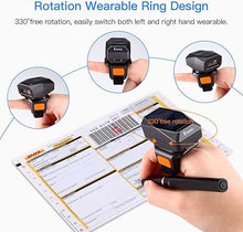 Load image into Gallery viewer, Eyoyo 2D Finger Ring Barcode Scanner, Mini Wearable 3-in-1 USB Wired &amp; 2.4G Wireless &amp; Bluetooth Scanner, Image 1D QR Bar Code Reader PDF417 Data Matrix Screen Scan for iPad, Smartphone, PC
