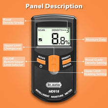 Load image into Gallery viewer, Dr.meter Pinless Wood Moisture Meter, Upgraded Version Inductive Pinless Tools Intelligent Moisture Meter Digital Moisture Meter for Wood (Range 4% - 80% RH; Accuracy: 0.5%), MD918
