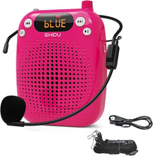 Load image into Gallery viewer, SHIDU Voice Amplifier, 10W Speaker with Microphone Headset Portable Megaphone PA System Support Bluetooth, FM, TF Card, USB Flash Disk for Teachers, Classroom, Tour Guide, Training (Pink)
