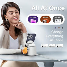 Load image into Gallery viewer, 2025 Upgrade 3 in 1 Charging Station for Apple MagSafe Charger, Adjustable Portable Wireless Charging Stand, Fast Wireless Charger Dock for iPhone 16 15 14 13 12 Pro Max &amp; Apple Watch AirPods (White)

