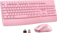 Load image into Gallery viewer, MEETION Wireless Keyboard and Mouse, Computer Keyboard Mouse, 3 DPI Adjustable USB A and USB C Adapter Full-Sized Cordless Keyboard and Mouse, Wrist Rest for PC/Computer/Laptop/Windows/Mac, Pink
