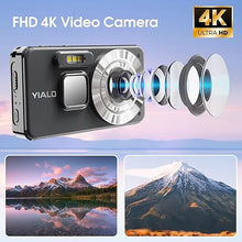 Load image into Gallery viewer, 4K Digital Camera, 64MP Auto Focus Vlogging Camera with 64GB SD Card, 18X Digital Zoom Compact Camera for Photography, Point and Shoot Video Camera for Teens Boys Girls, Black
