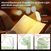 Load image into Gallery viewer, Book Light, USB Rechargeable, Eye-Cared Amber Light, 8 LEDs, Green, Modern Style, Metal &amp; Plastic, Clip-On, Stepless Dimming, for Reading in Bed, Kids, Living Room
