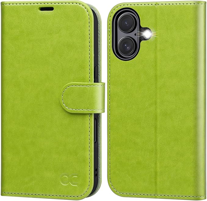 OCASE Compatible with iPhone 16 Wallet Case, PU Leather Flip Folio Case with Card Holders RFID Blocking Kickstand [Shockproof TPU Inner Shell] Phone Cover 6.1 Inch 2024, Green Avocado