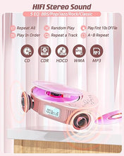 Load image into Gallery viewer, CD Player Portable, FELEMAN 2 in 1 CD Player Boombox &amp; Bluetooth Speaker, Rechargeable Portable CD Player for Car/Home with Remote Control, FM Radio, Support AUX/USB, Headphone Jack(Pink)
